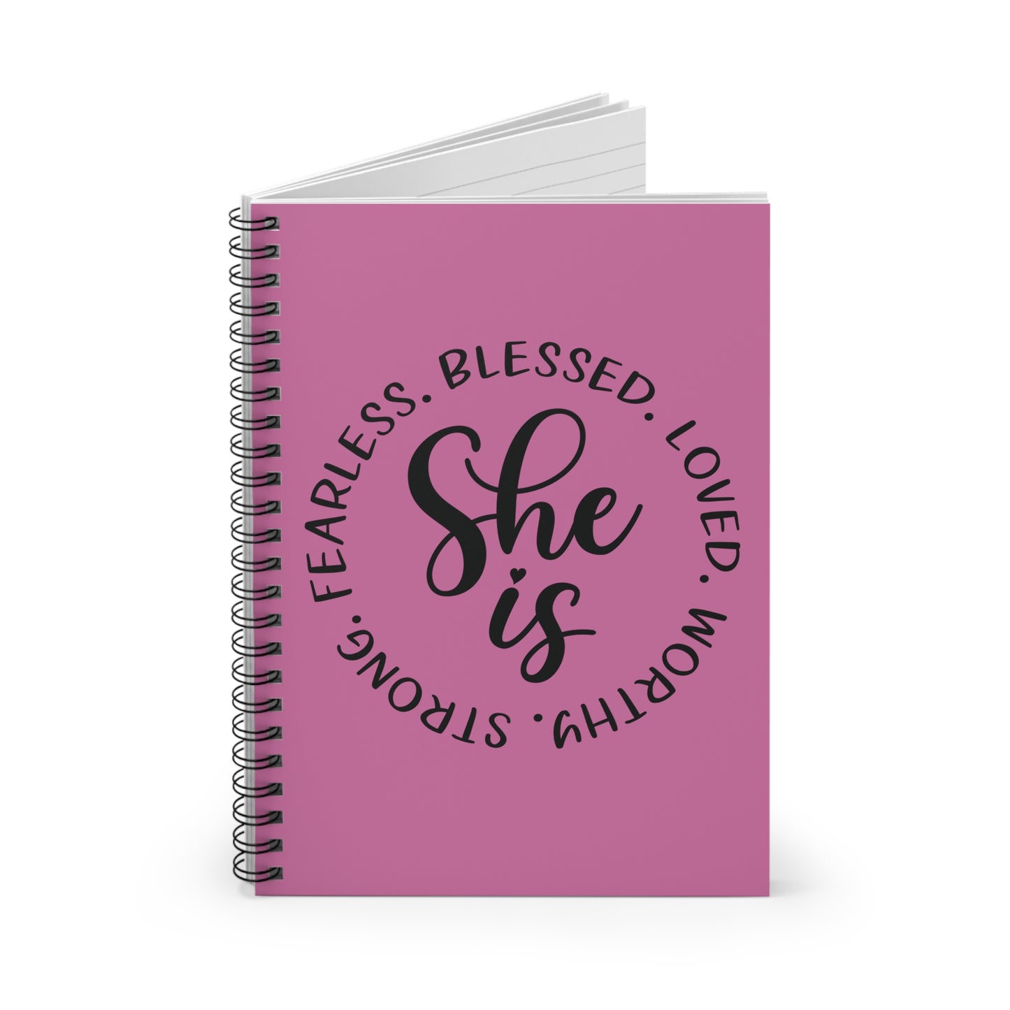 Empowering Spiral Notebook - 'She is Fearless, Blessed, Loved, Worthy, Strong'