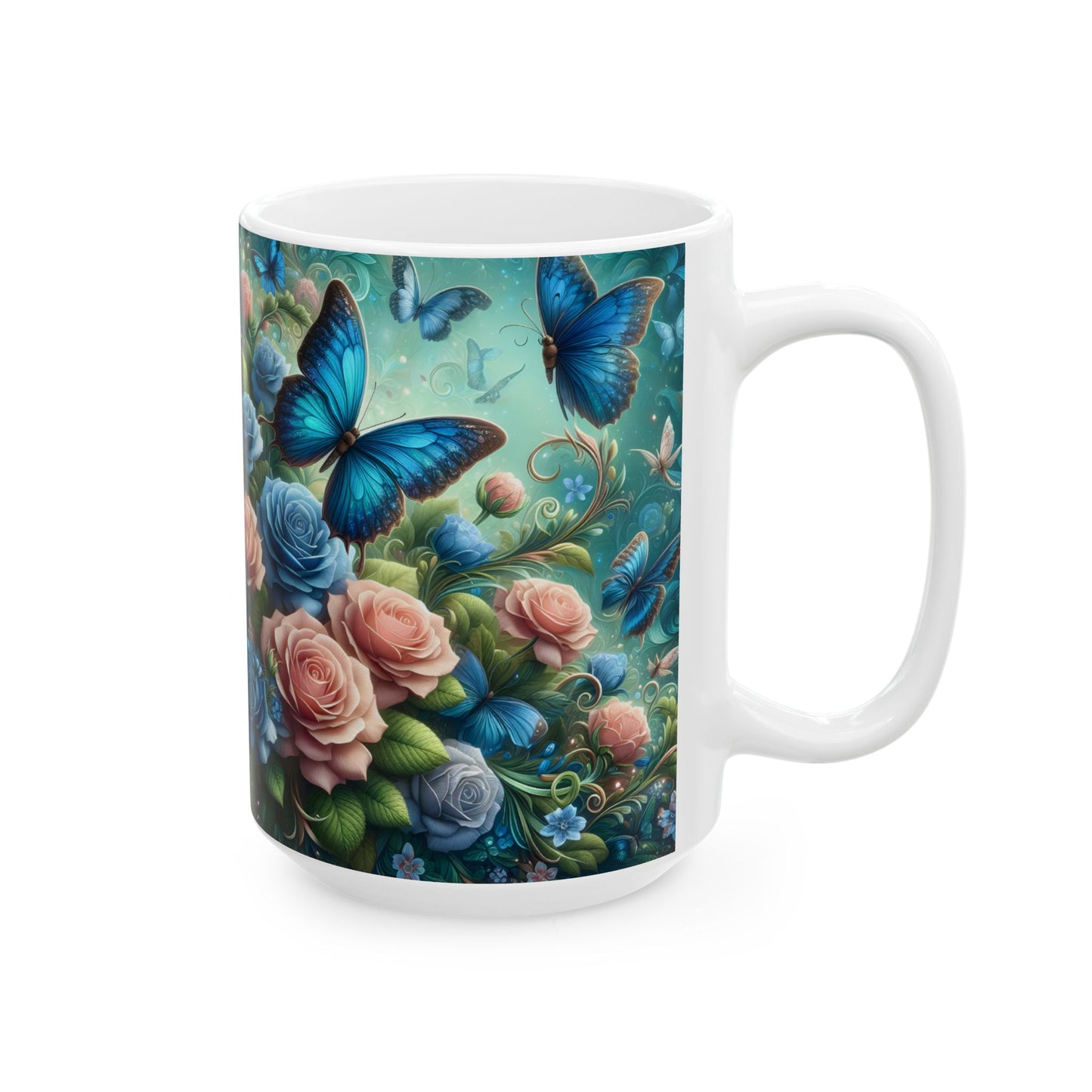 Blue Butterfly Floral Coffee Mug
