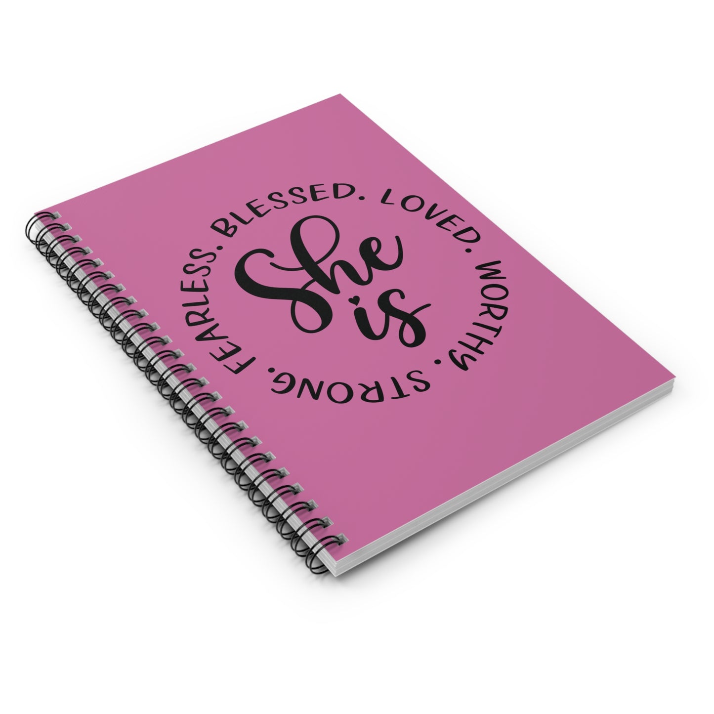 Empowering Spiral Notebook - 'She is Fearless, Blessed, Loved, Worthy, Strong'