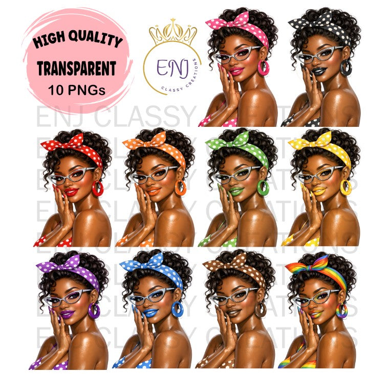 Retro Girls 10 Transparent PNG Bundle