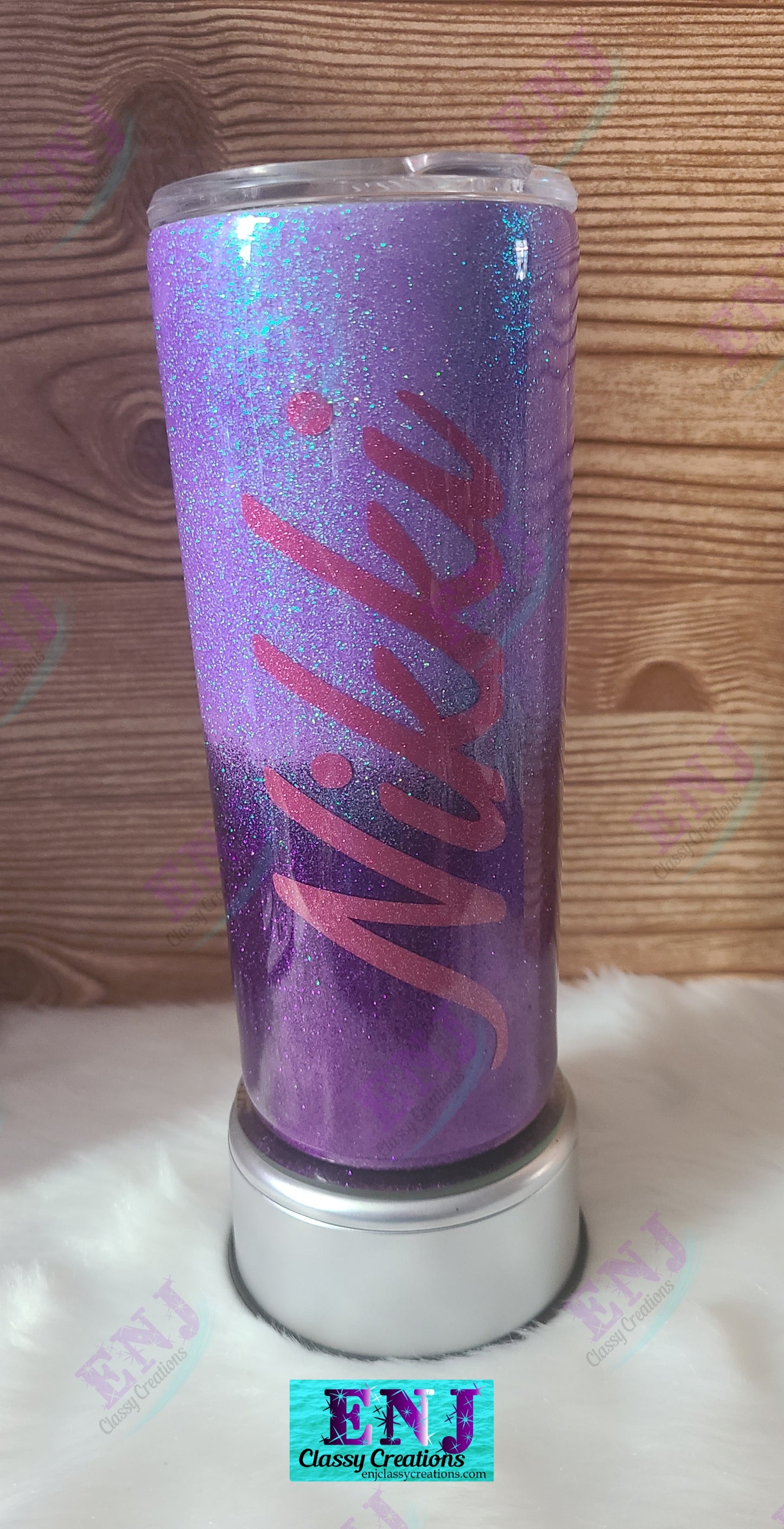 Stainless Steel Glitter Tumbler with lid and straw " NAME ONLY"