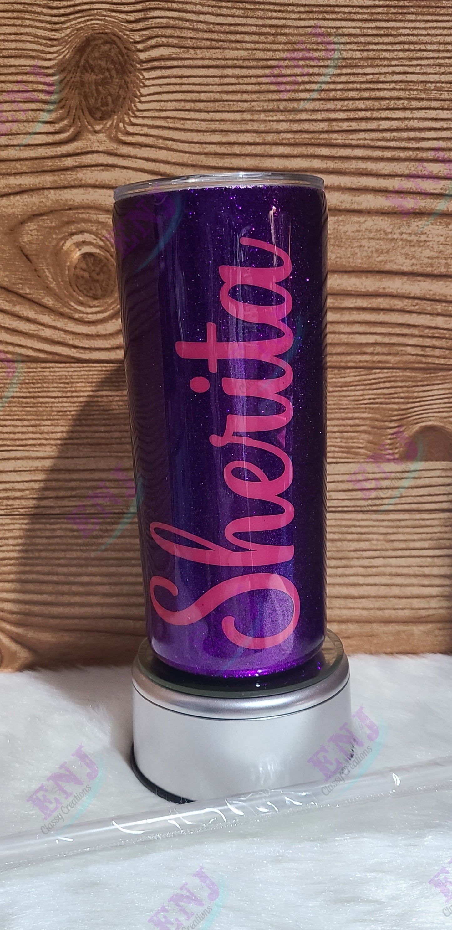 Stainless Steel Glitter Tumbler with lid and straw " NAME ONLY"