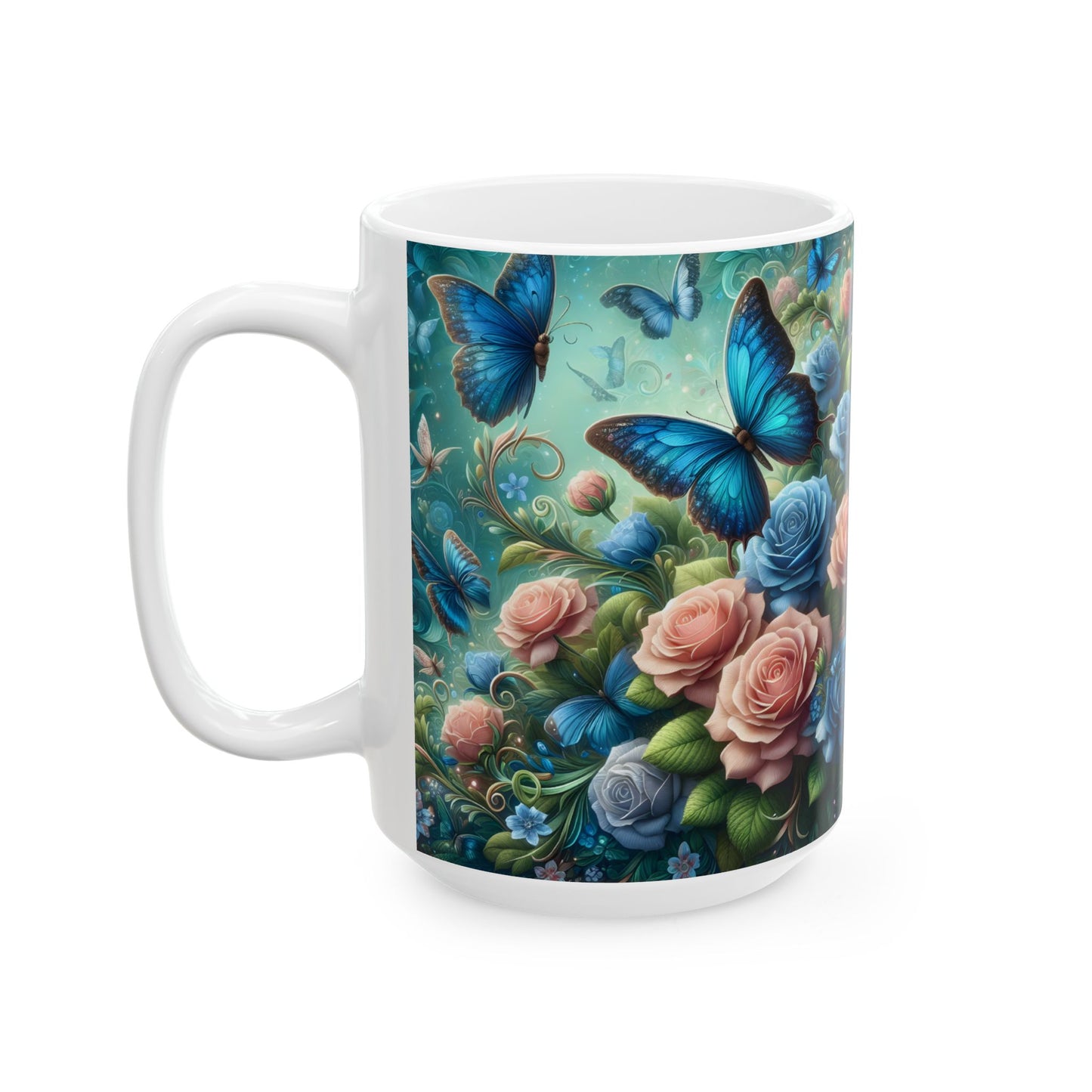 Blue Butterfly Floral Coffee Mug