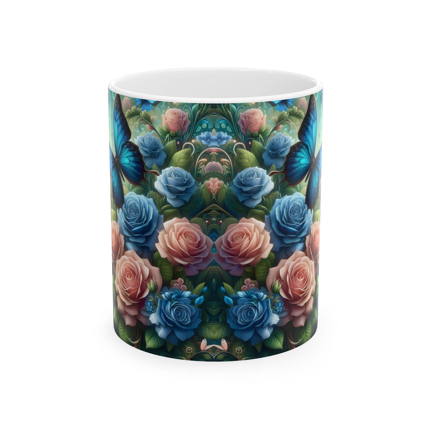 Blue Butterfly Floral Coffee Mug