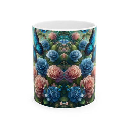 Blue Butterfly Floral Coffee Mug