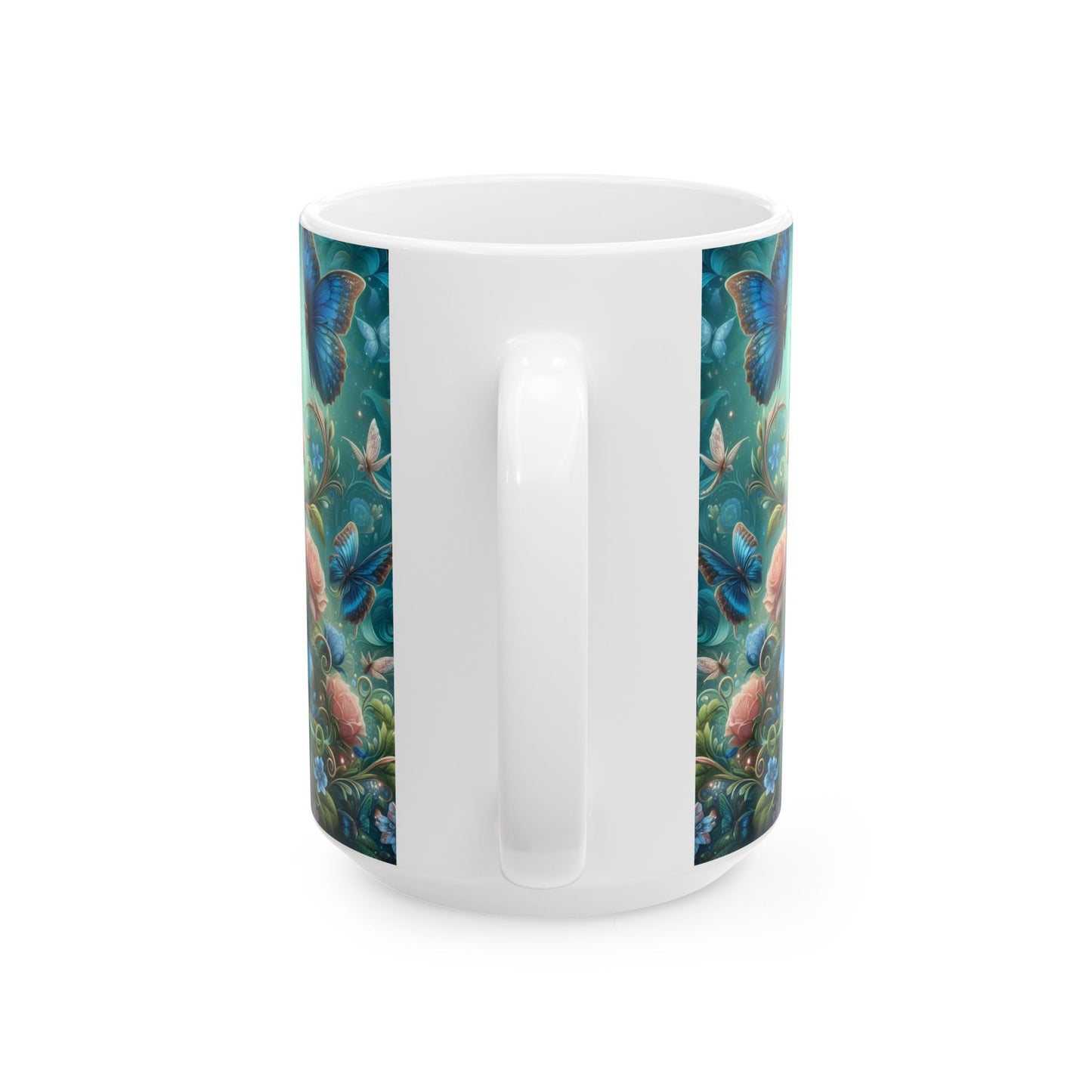 Blue Butterfly Floral Coffee Mug