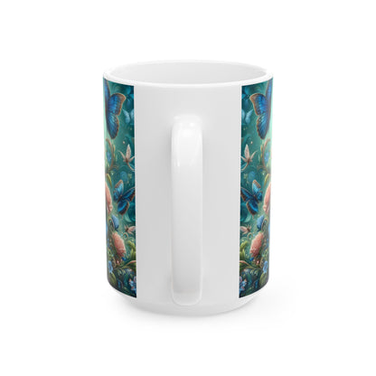 Blue Butterfly Floral Coffee Mug