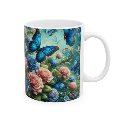 Blue Butterfly Floral Coffee Mug