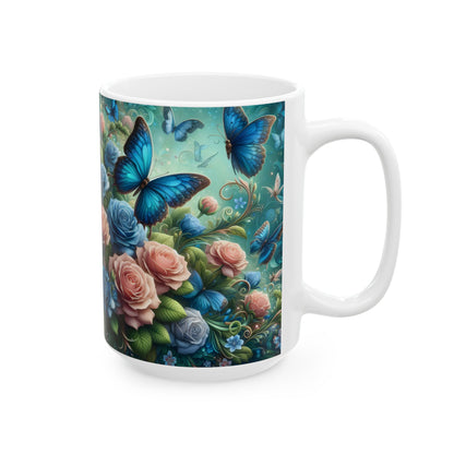 Blue Butterfly Floral Coffee Mug