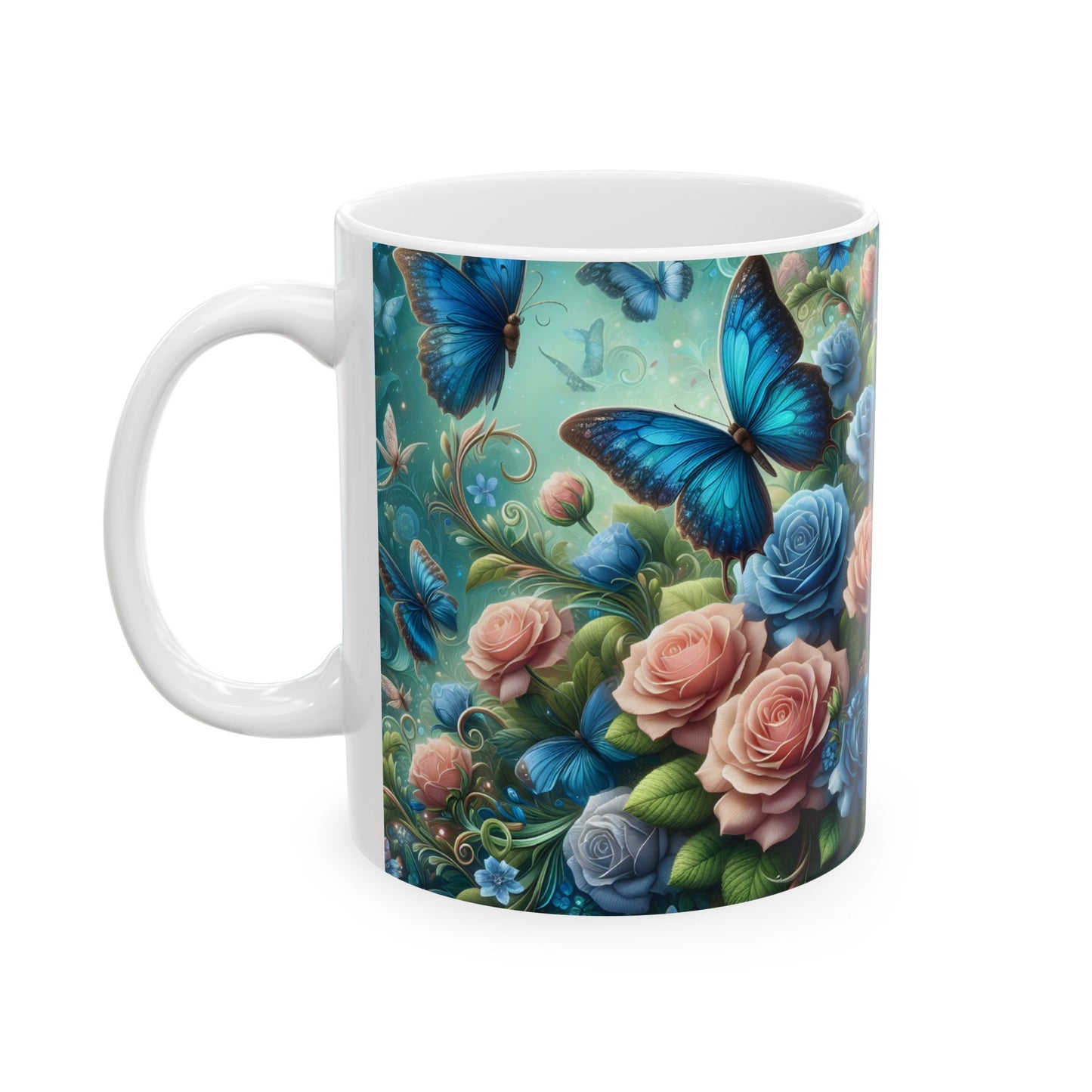 Blue Butterfly Floral Coffee Mug