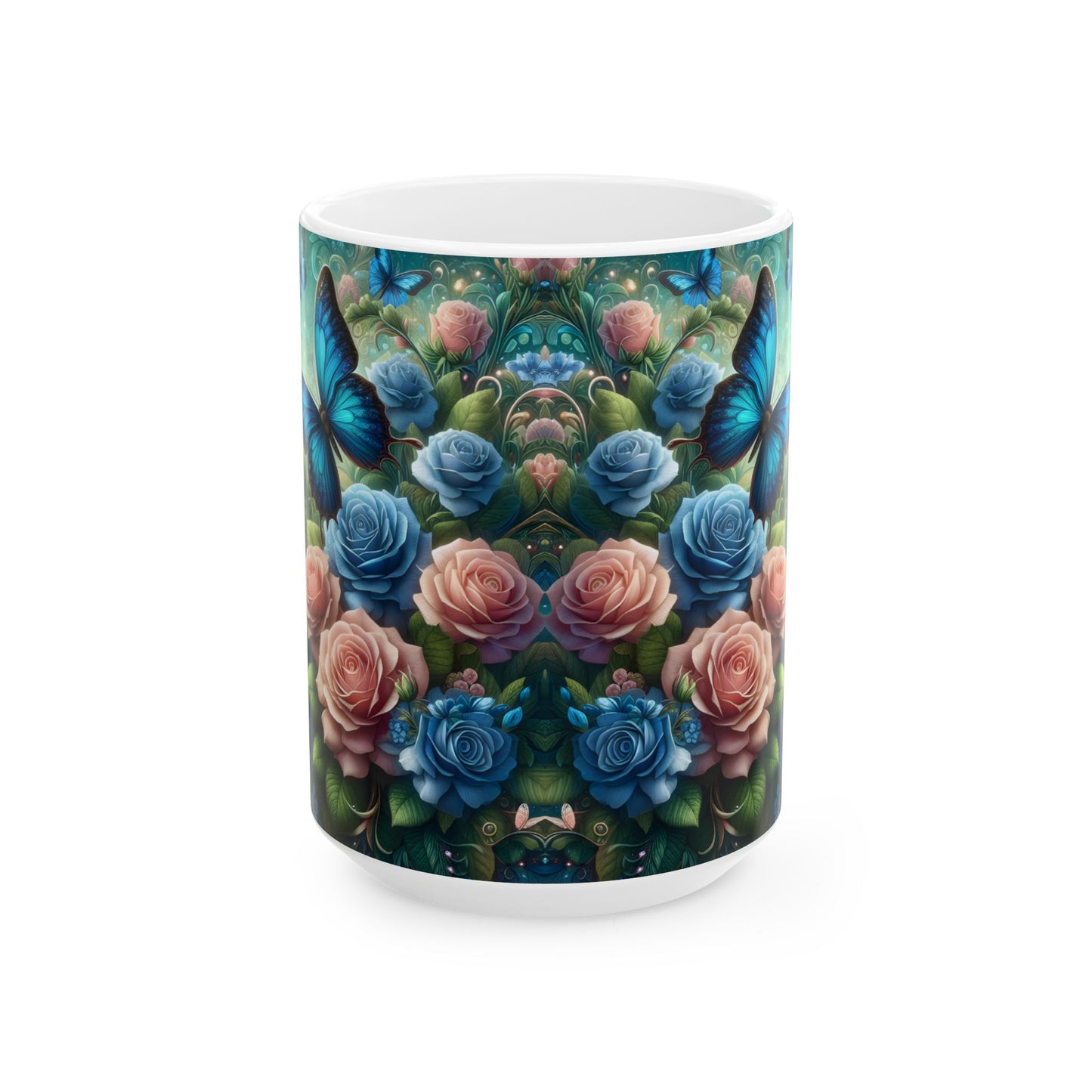 Blue Butterfly Floral Coffee Mug