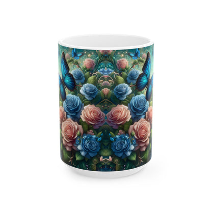 Blue Butterfly Floral Coffee Mug