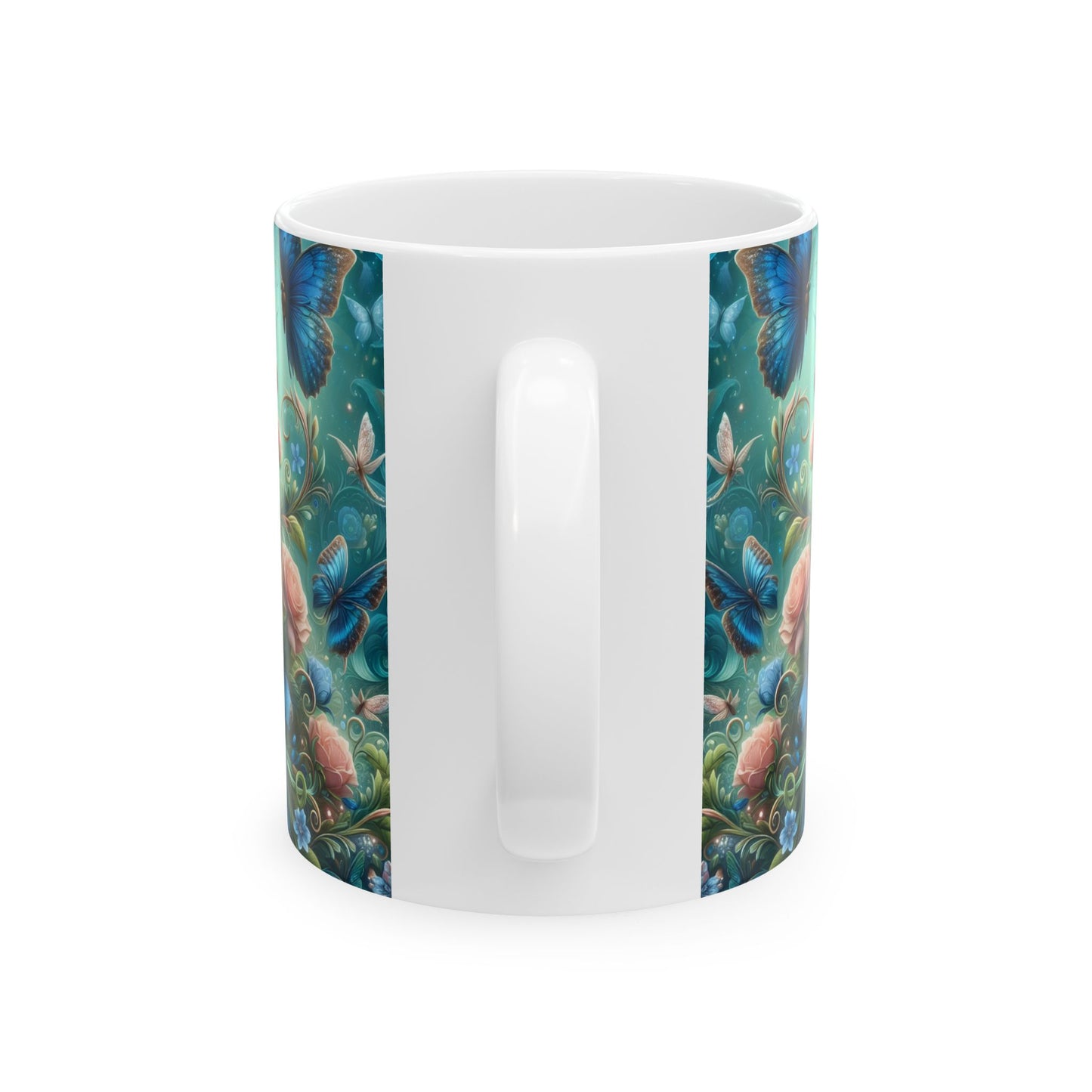 Blue Butterfly Floral Coffee Mug