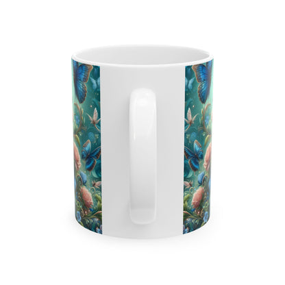 Blue Butterfly Floral Coffee Mug