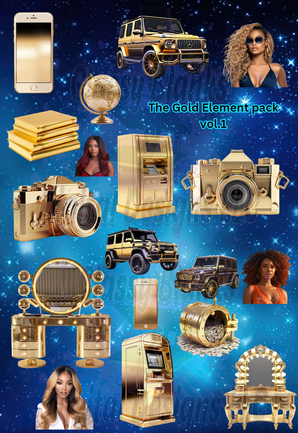 18 High Quality PNG Gold Elements