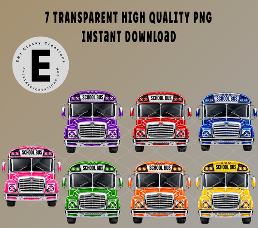 School Bus PNG Bundle | 7 Colorful School Bus Clipart | Transparent PNG