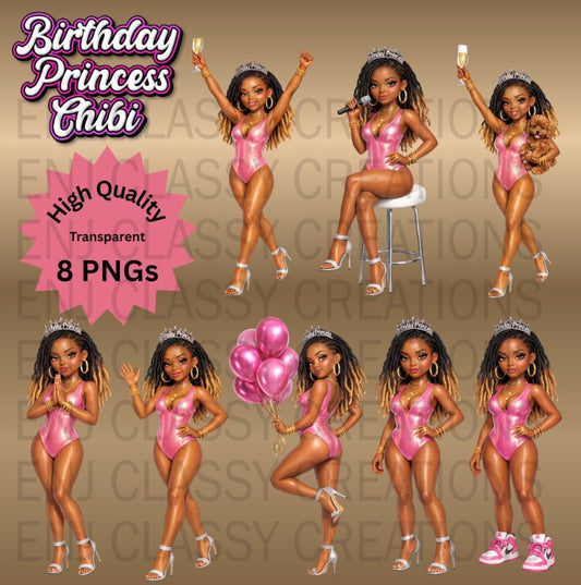 8 Birthday Princess Chibi High Quality PNG's